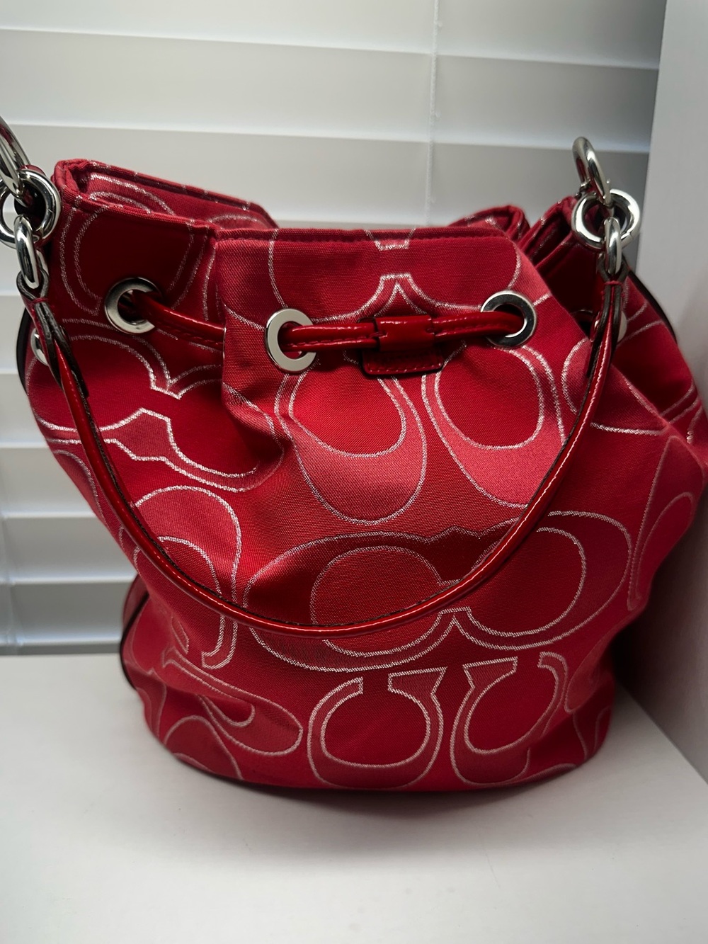 Coach Poppy Signature Lurex Cinch Bucket Bag - Picture 6 of 17